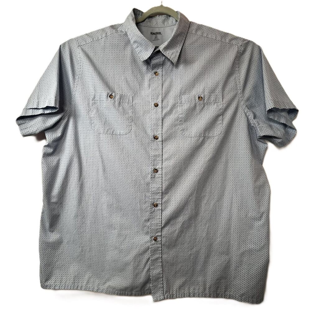 King Size Mens Shirt 3XL Blue Geometric Squares Short Sleeve Button Up Big